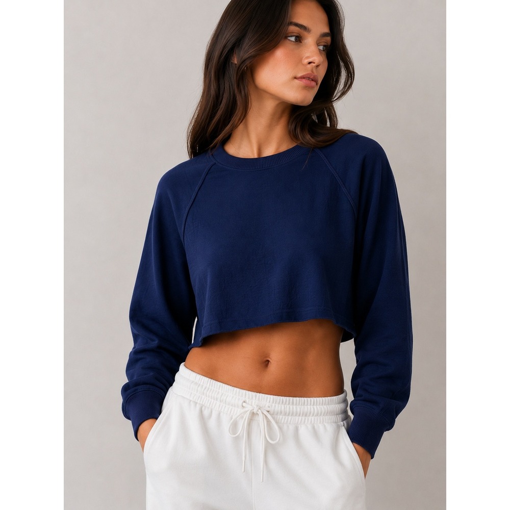 Gigi C Womens Cropped Pullover Top XL Dark Blue Athleisure Minimalist NWT